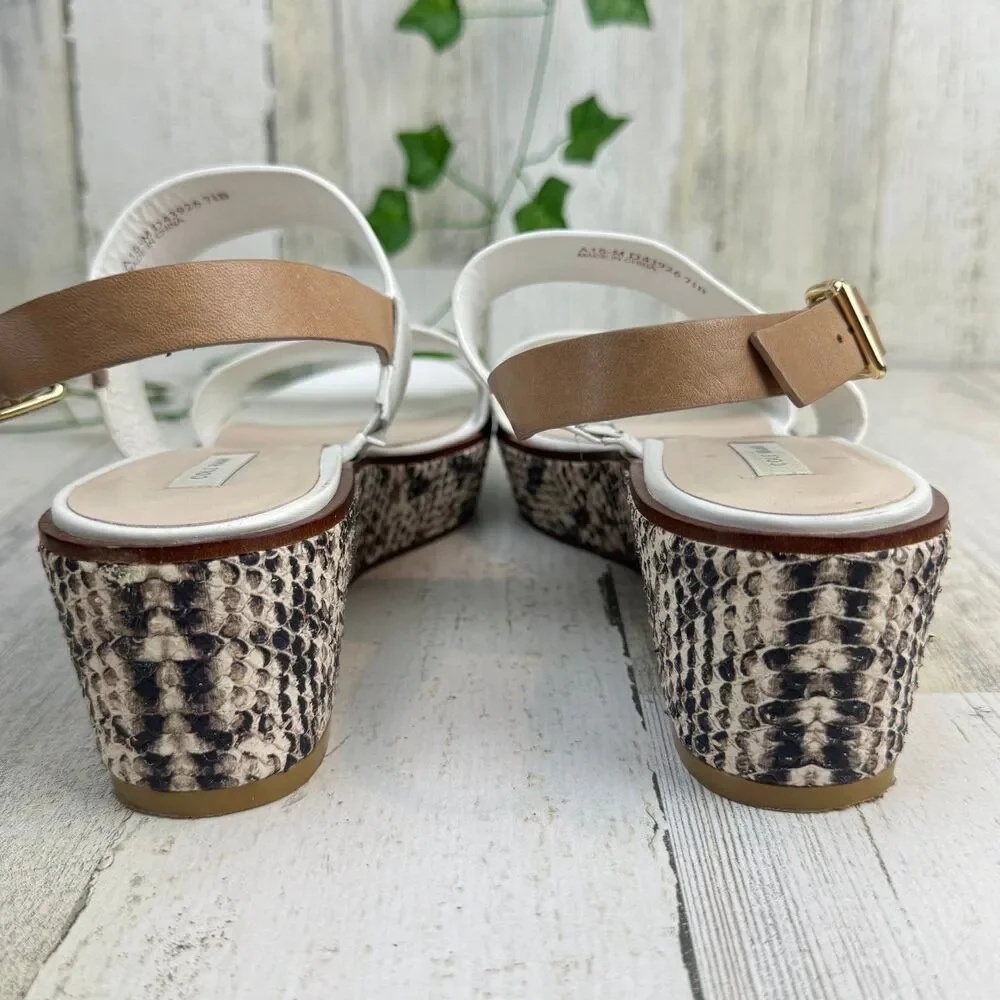 Cole Haan Cambon Leather Brown White Snake Print Platform Sandal Sz 7.5B
